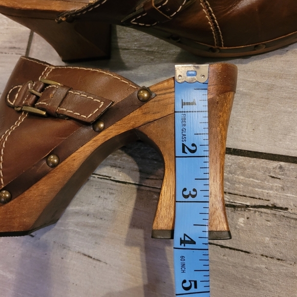 MIA Women's 10 Brown Leather studded heeled mules clogs bohemian hippie retro - Picture 13 of 13